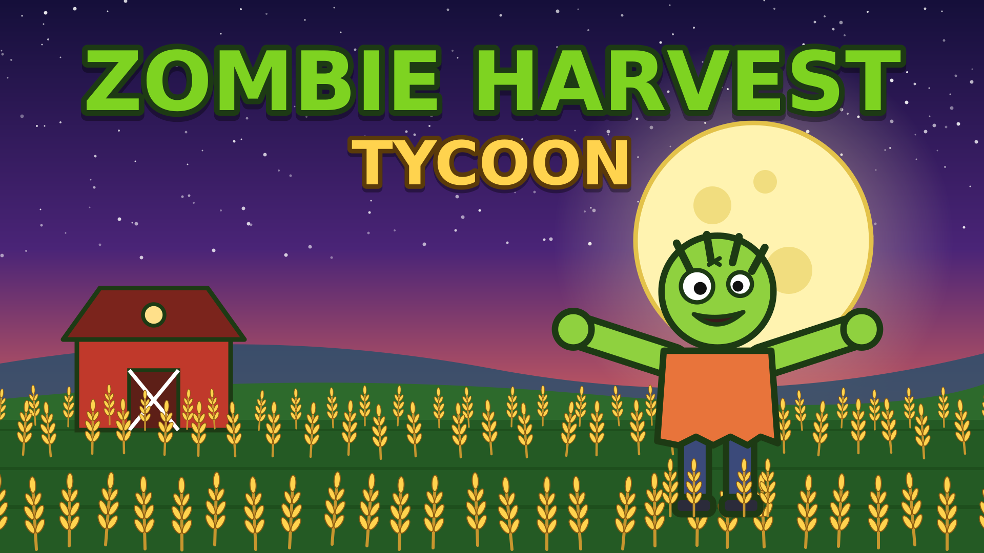 Zombie Harvest Tycoon: a friendly zombie on a moonlit farm